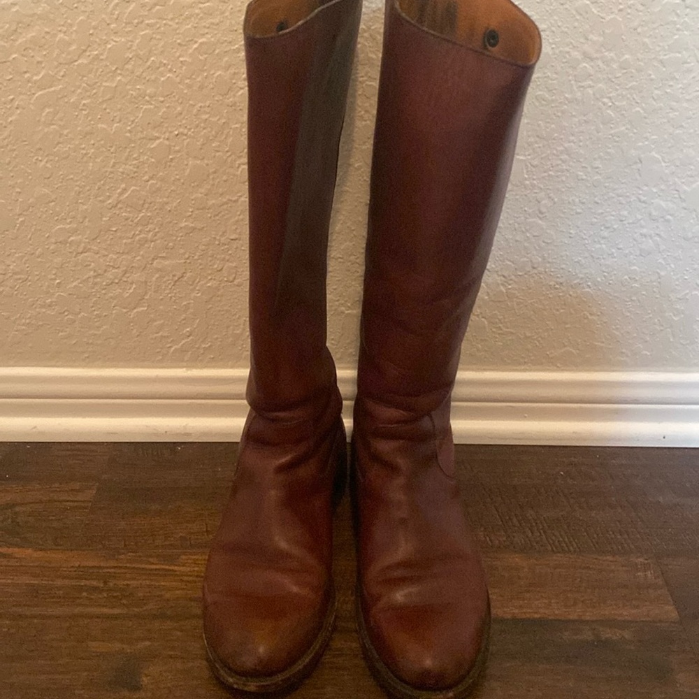 Frye back zip extended calf boots
